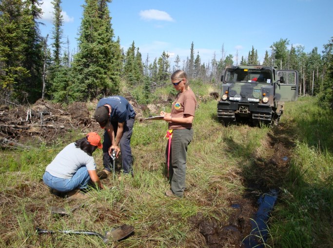Team operating a field vane shear test.